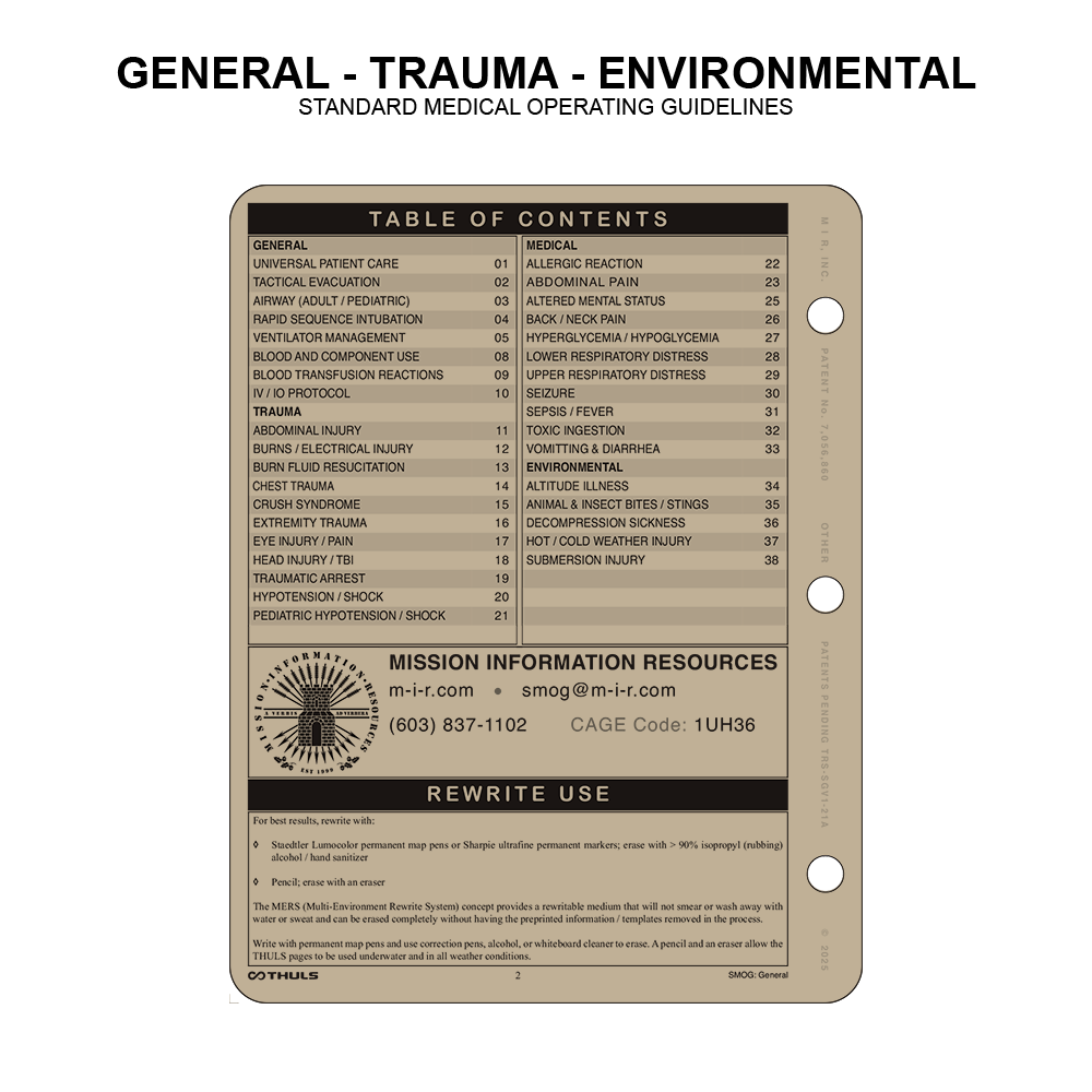 Operating Guidelines Card THULS - Standard Medical Operating Guidelines (SMOG) – Battle Board